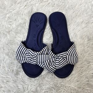 Alex marie Navy and white striped bow slides sz 9